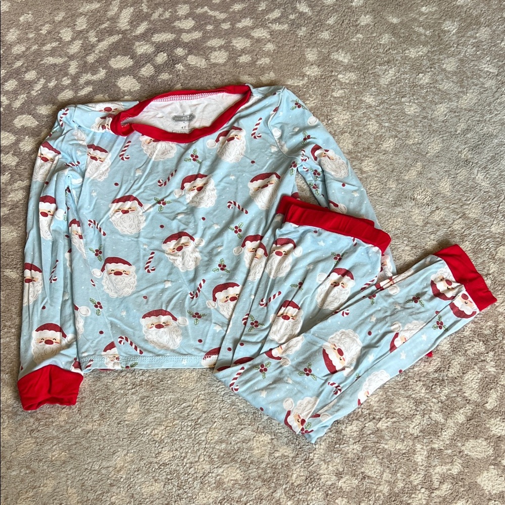 Mud Pie Santa Pajama Set - Light Blue and Red